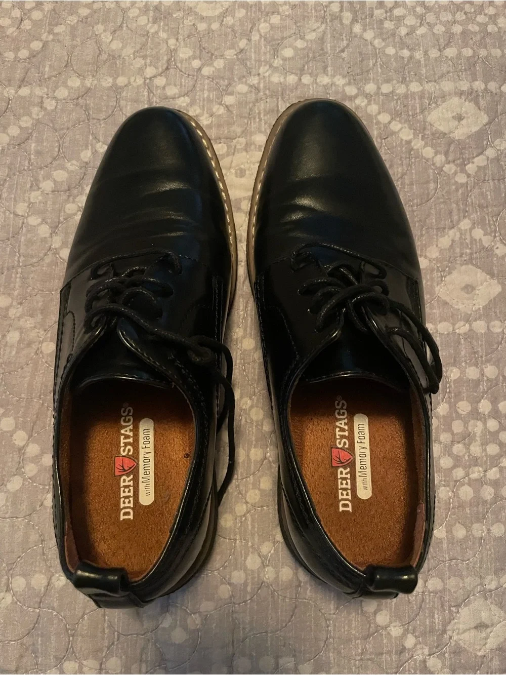 Deer Stags Boy’s Black Leather Lace-Up Oxfords with Brown Insole